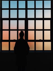 Preview wallpaper silhouette, window, lattice, girl