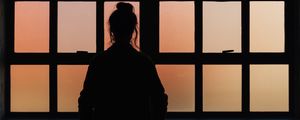 Preview wallpaper silhouette, window, lattice, girl