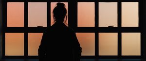 Preview wallpaper silhouette, window, lattice, girl