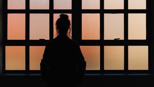 Preview wallpaper silhouette, window, lattice, girl