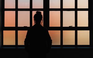 Preview wallpaper silhouette, window, lattice, girl