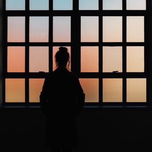 Preview wallpaper silhouette, window, lattice, girl