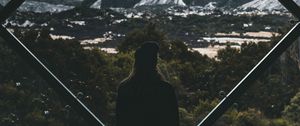 Preview wallpaper silhouette, window, mountains, view, landscape