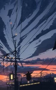 Preview wallpaper silhouette, wires, evening, art