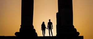 Preview wallpaper silhouettes, arch, columns, pair, dark, twilight