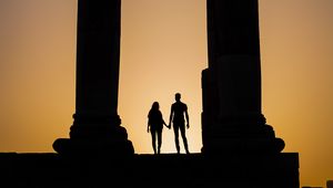 Preview wallpaper silhouettes, arch, columns, pair, dark, twilight