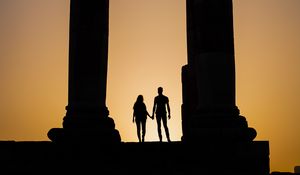 Preview wallpaper silhouettes, arch, columns, pair, dark, twilight