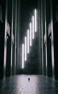 Preview wallpaper silhouettes, arches, neon, light, black and white, dark