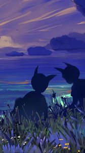 Preview wallpaper silhouettes, art, drawing, landscape, view, valley