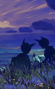 Preview wallpaper silhouettes, art, drawing, landscape, view, valley