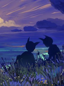 Preview wallpaper silhouettes, art, drawing, landscape, view, valley