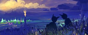 Preview wallpaper silhouettes, art, drawing, landscape, view, valley