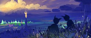 Preview wallpaper silhouettes, art, drawing, landscape, view, valley