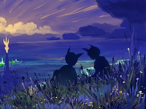 Preview wallpaper silhouettes, art, drawing, landscape, view, valley