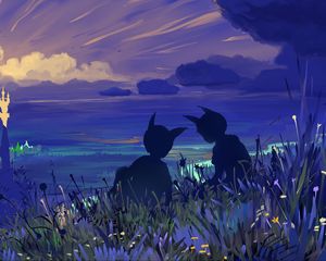 Preview wallpaper silhouettes, art, drawing, landscape, view, valley