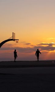Preview wallpaper silhouettes, basketball hoop, basketball, sport, sunset