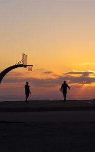 Preview wallpaper silhouettes, basketball hoop, basketball, sport, sunset