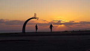 Preview wallpaper silhouettes, basketball hoop, basketball, sport, sunset