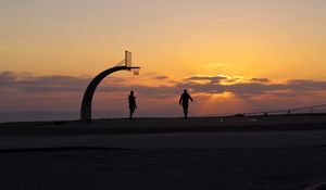 Preview wallpaper silhouettes, basketball hoop, basketball, sport, sunset