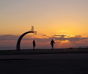 Preview wallpaper silhouettes, basketball hoop, basketball, sport, sunset