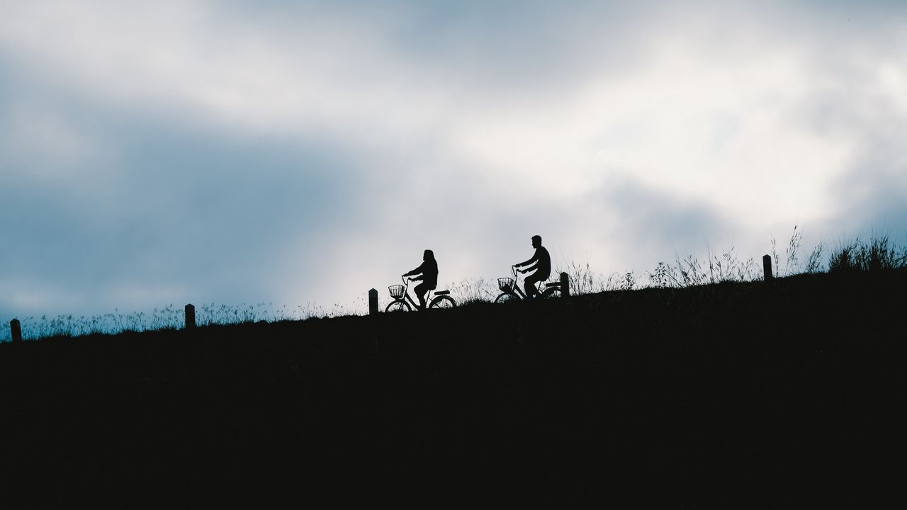 Wallpaper silhouettes, bicycle, horizon, sky