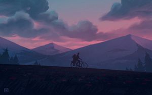 Preview wallpaper silhouettes, bike, night, mountains, art