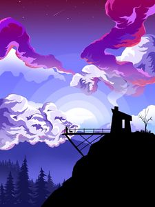 Preview wallpaper silhouettes, bridge, twilight, landscape, vector, art