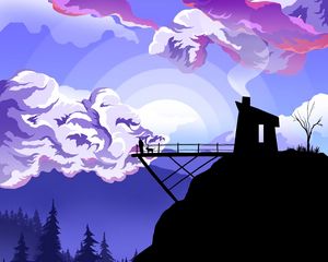 Preview wallpaper silhouettes, bridge, twilight, landscape, vector, art