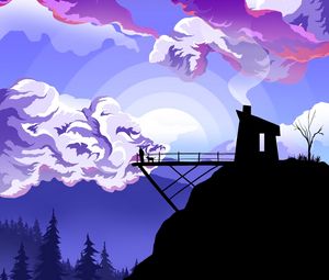 Preview wallpaper silhouettes, bridge, twilight, landscape, vector, art
