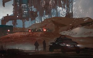 Preview wallpaper silhouettes, car, rocket, station, sci-fi, art