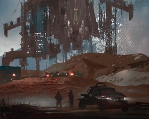 Preview wallpaper silhouettes, car, rocket, station, sci-fi, art