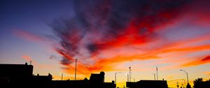 Preview wallpaper silhouettes, city, buildings, clouds, colorful, sunset, sky, dark
