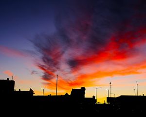 Preview wallpaper silhouettes, city, buildings, clouds, colorful, sunset, sky, dark