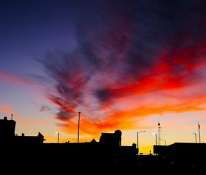 Preview wallpaper silhouettes, city, buildings, clouds, colorful, sunset, sky, dark