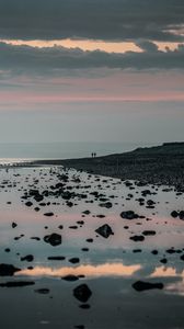 Preview wallpaper silhouettes, coast, stones, fog