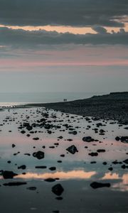 Preview wallpaper silhouettes, coast, stones, fog