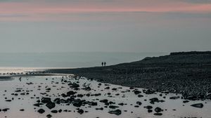 Preview wallpaper silhouettes, coast, stones, fog