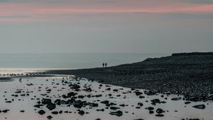 Preview wallpaper silhouettes, coast, stones, fog