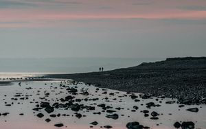 Preview wallpaper silhouettes, coast, stones, fog