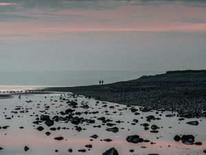 Preview wallpaper silhouettes, coast, stones, fog