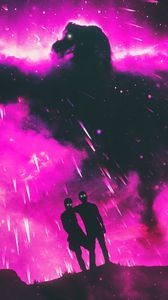 Preview wallpaper silhouettes, cosmos, glitter, pink