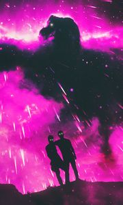 Preview wallpaper silhouettes, cosmos, glitter, pink