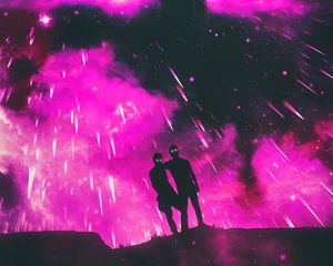 Preview wallpaper silhouettes, cosmos, glitter, pink