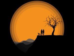 Preview wallpaper silhouettes, couple, art, vector, dark