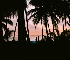 Preview wallpaper silhouettes, couple, palm, love, wedding