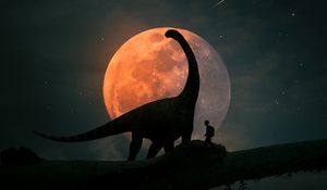 Preview wallpaper silhouettes, dinosaur, planet, photoshop, art