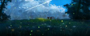 Preview wallpaper silhouettes, flowers, grass, field, clouds, art