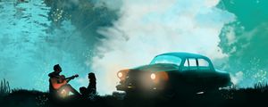 Preview wallpaper silhouettes, guitar, car, moon, night, art