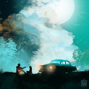 Preview wallpaper silhouettes, guitar, car, moon, night, art