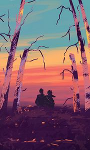 Preview wallpaper silhouettes, hugs, art, trees, nature